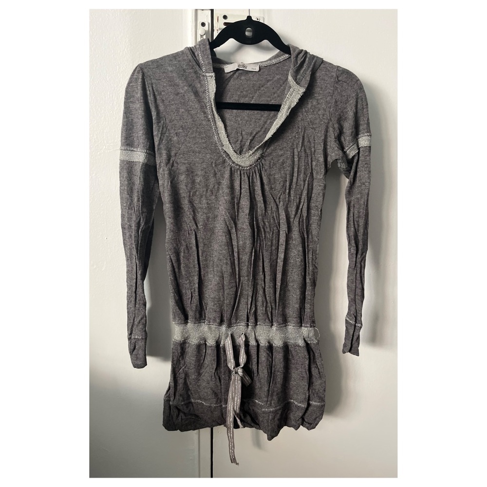 Eiki Italia Hooded Grey Top With Drawstring Size Medium